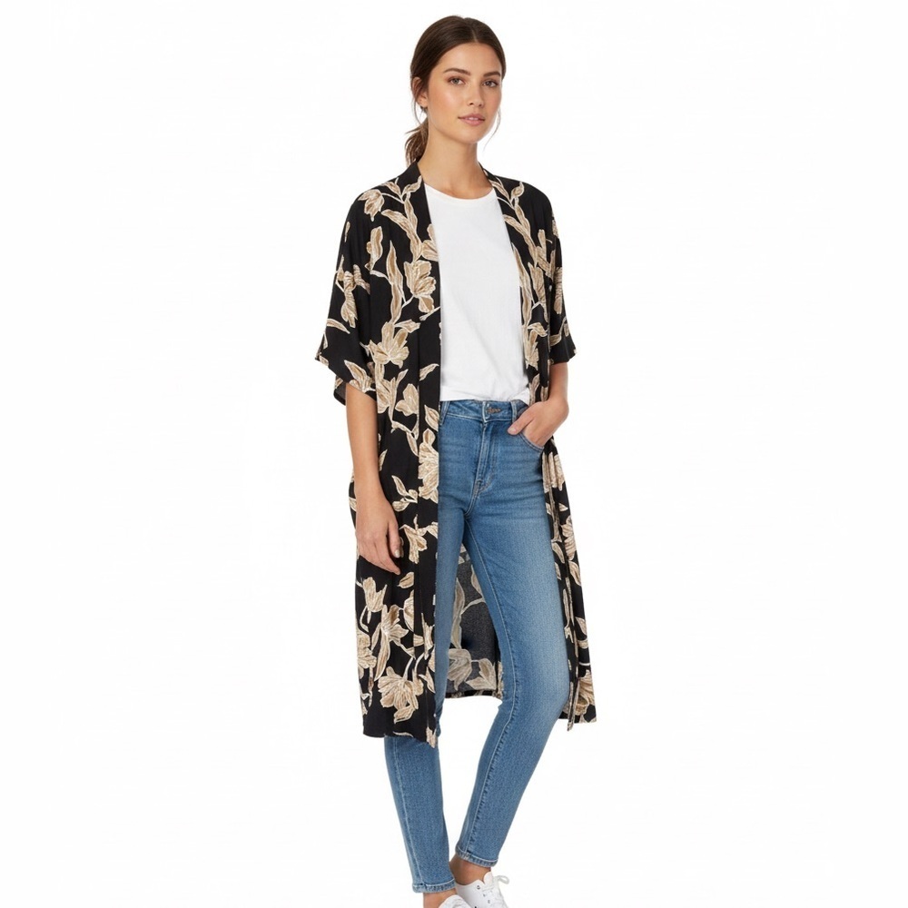 MAISON DU SOIR Floral Boho Belted Modern Kimono/Belted Robe Size S/M